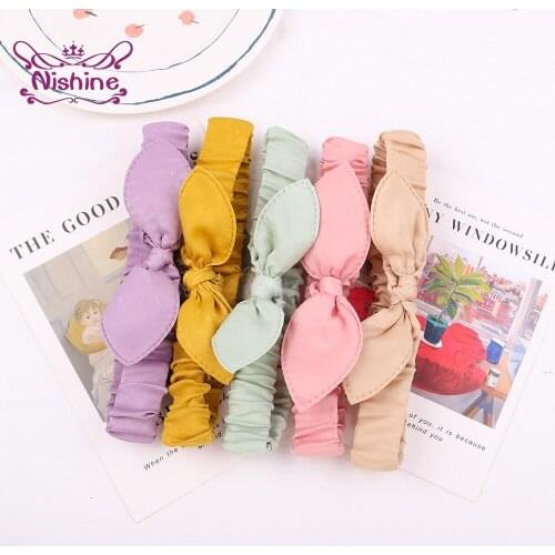 Nishine Fashion Women Sport Yoga Elastic Hairband Solid Color Handmade Bunny Ears Girls Headband Clothing Decoration Photo Props