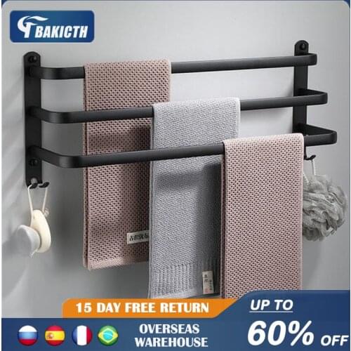 Bakicth Towel Hanger Wall Mounted Towel Rack Bathroom Space Aluminum Fashion White Towel Bar Rail Matte White Towel Holder