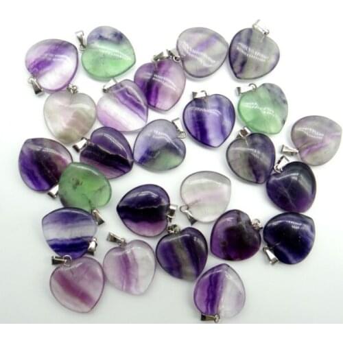 20mm Natural Quartz crystal tiger eye Turquoise fluorite Stone heart charms pendants for diy jewelry making necklace 24pcs