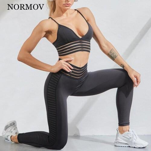 NORMOV Buttocks Push Up Sexy Workout Sets Female Quick Dry Breathable Fitness Suits Womens Striped High Waist Slim Sportswear
