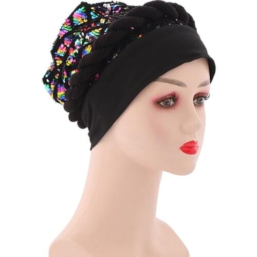 2021 NEW African Auto Geles Aso Oke Headtie Sequins Womens Turban Cap Ready Female Head Wraps Already Made Headties Wedding Hat