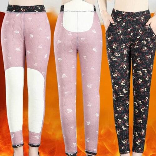 2021 Autumn Winter New Wear Middle Age Women Plus Thick Velvet Leggings Female Mom High Elastic Pants Print Flower Trouser A356