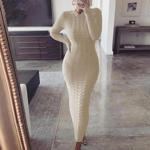 Autumn Winter Woman Long Dress Long Sleeve Bodycon Dress Female Knit Vestido