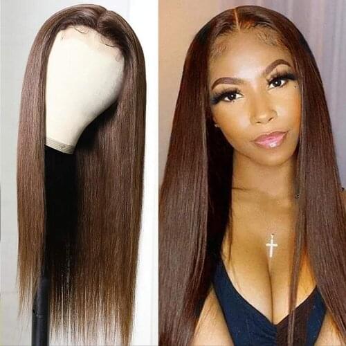 Lace front human hair wigs Color 4 straight 13x4 T part lace wigs 250 Density deep part lace front wig brown remy lace wig
