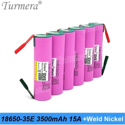 Turmera 3.7V 18650 35E 3500mAh 15A Rechargeable Lithium Battery with Welding Nickel for 12V 16.8V 18V 21V 25V Screwdriver Drill