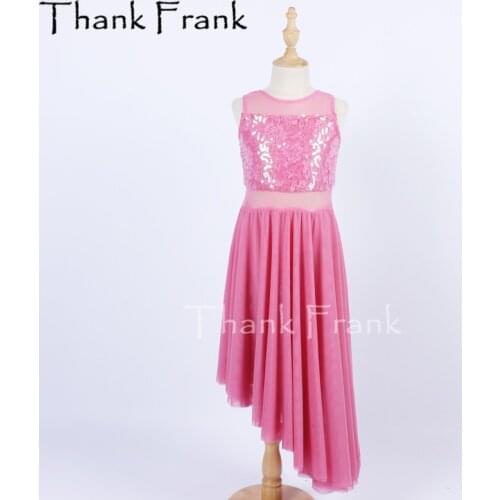 New Mesh Sequin Latin Dress Girls Children Sleeveless Modern Dance Dresses Women Adult Dark Pink Lyrical Dancing Costumes C713