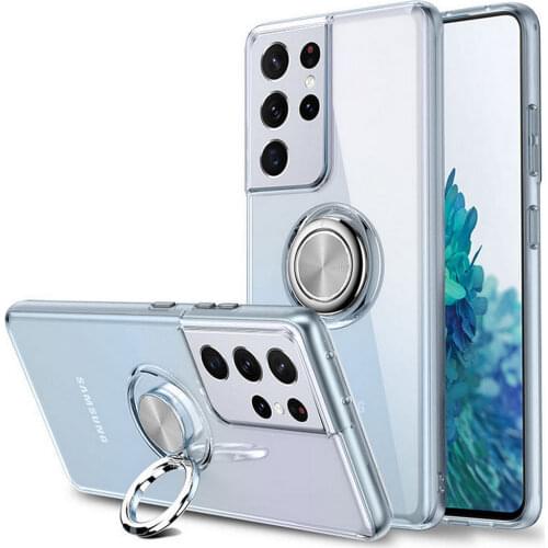 Shockproof Bumper Crystal Case for Samsung Galaxy S21 S 21 Ultra Transparent Magnetic Ring Cover for Galaxy S21 Plus Coques