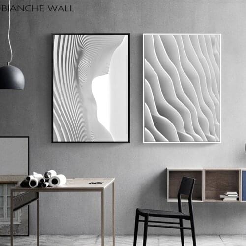 Modern Wall Art Canvas Print Wavy White Building Abstract Poster Painting Decorative Picture Nordic Style Living Room Decoration