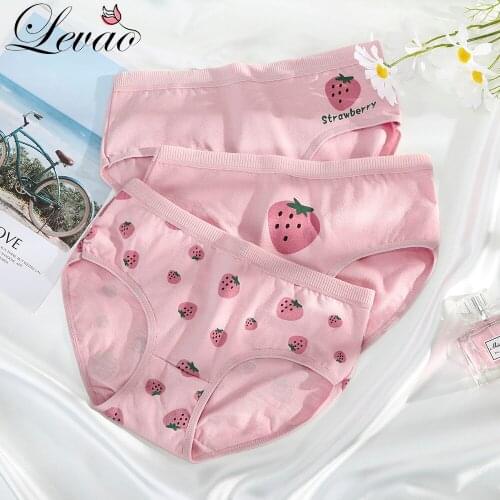 LEVAO Fashion Cute Cartoon Fruit Girls Underwear Breathable Print Panties Women Soft Cotton Strawberry Briefs Low-Rise Lingerie