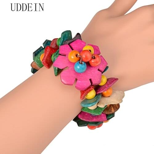 UDDEIN one direction strand bracelets for women vintage ethnic customs bohemian jewelry handmade bib beads flower wood bracelet
