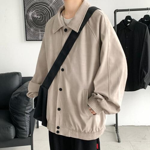 Spring Suede Jacket Mens Fashion Solid Color Casual Lapel Jackets Mens Streetwear Korean Loose Hip-hop Bomber Jacket Men M-5XL