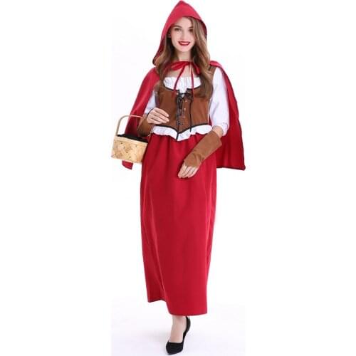 Adult Women Plus Size Large S-XXL Retro Fairy Tale Little Red Riding Hood Costumes Costume for Purim Halloween Party