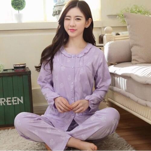 Women cotton pajamas spring autumn long-sleeve plus size 100% sleepwear female pajama sets louge