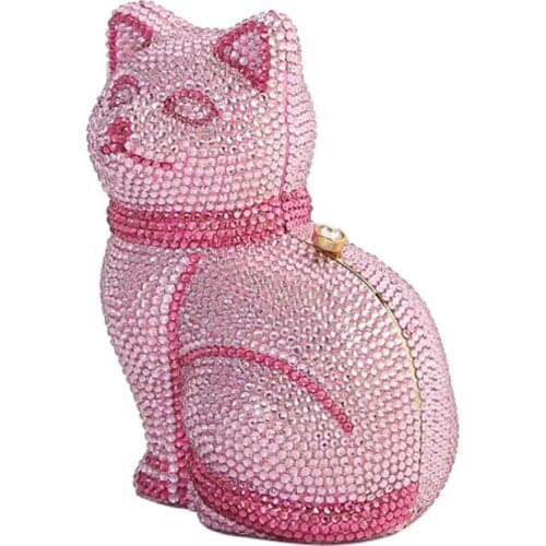 Lady Cat Shape Diamond Women Evening Bags Hard Case Wedding Party Gift Box Bags Minaudiere Handbag Ladies Crystal Clutch Bag