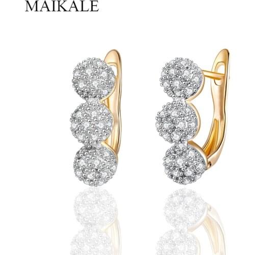 MAIKALE New Fashion Cute Gold Round Earrings Micro Inlay Full Cubic Zirconia Stud Earrings for Women Jewelry Delicate Gifts