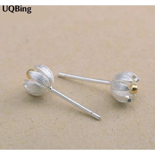 2016 New Fashion 925 Sterling Silver Lotus Flower Stud Earrings For Women Jewelry Free Shipping Brincos