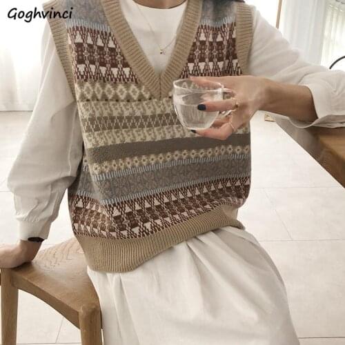 Sweater Vest Women Retro Fashion Simple Argyle Korean Style Knitted Streetwear Plus Size Sleeveless Leisure Classic All-match