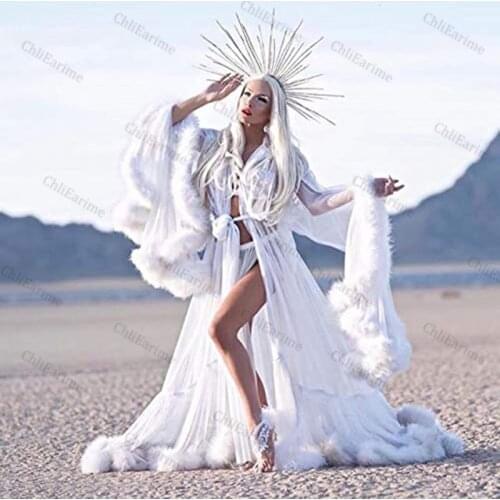 Womens Feather Edge Tulle Illusion Long Bridal Robe Wedding Scarf New Custom Made