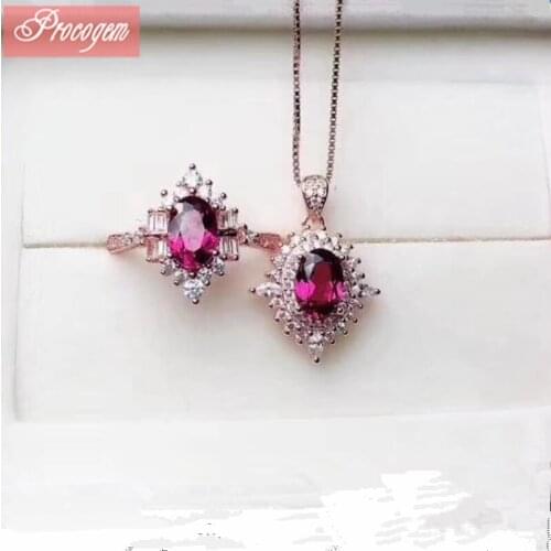 Natural Mozambique Pyrope Garnet jewelry sets for Ladies girls 5x7mm Genuine Gemstones with zircon Pendant/Ring S925 silver #198