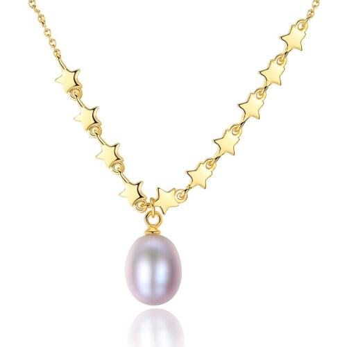 MetJakt S925 Sterling Silver Electroplated 18K Real Gold Freshwater Pearl Simple Fashion Womens Necklace