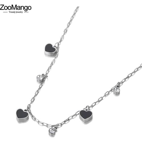 ZooMango New CZ Crystal Heart Charm Pendant Necklace For Women Stainless Steel Bohemia Acrylic & Shell Choker Necklace ZN20144