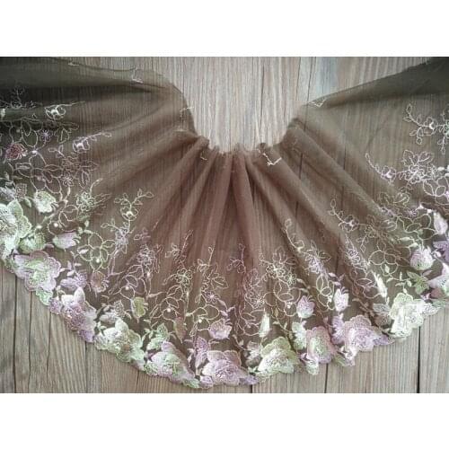 1Yard Coffee Mesh Tulle Fabric Lace Trim Clothing Accessories DIY Sewing Embroidered Appliques Trimmings 20cm Width