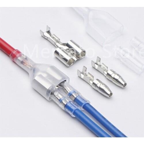 10/20/50sets 4.0mm Brass Male Female Bullet Crimp Terminals Double Wire Connectors with 1 : 2 Transparent sheath Assortment Kits