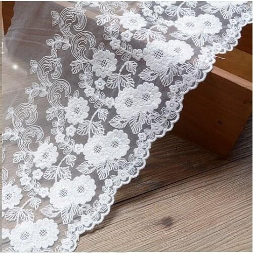 18cm Width 2yards/lot Paper White Mesh Chrysanthemum Embroidery Lace Trims Home Decoration Fabric Z256