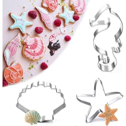 3PCS Sea Creature Cookie Cutter DIY Star Cake Cutter Seashell Fondant Cutter Stainless Steel Cookie Mould DIY Bakeware