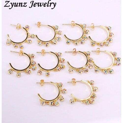 4Pairs, New arrived rainbow cz paved ball charm dangel earring with colorful round ball dangle charm earrings