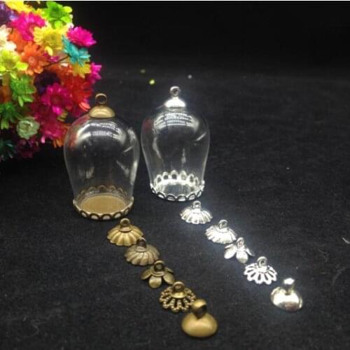 5sets/lot 30*18mm Cloche bell shape Dome Necklace Clear Glass Bottle Pendant DIY lace Base Terrarium Apothecary Jewelry Supplies