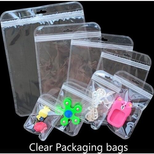 50pcs/lot Clear Mini Gift Packaging Bag Plastic Zipper Lock Pouch Item Retail Package for Jewelry/Watches & hanging holes