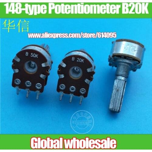 6pcs MG 148-type Dual Potentiometer B20K / Shank Length 25MM Flower Shaft / White Shell