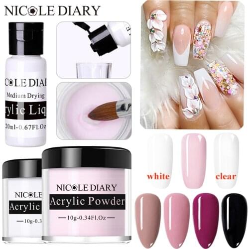 NICOLE DIARY 1pcs Acrylic Powder Clear Pink White Carving Crystal Polymer 3D Nail Tips Art Builder Acrylic Powder Nail