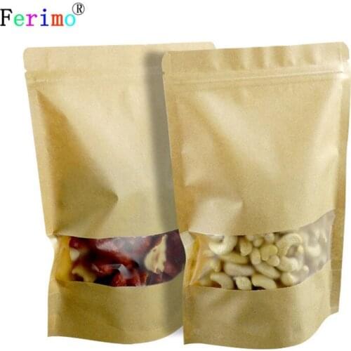 Free shipping 100pcs Frosted 15 * 22 + 4 cm round window kraft paper self-supporting bag kraft paper self-sealing bag