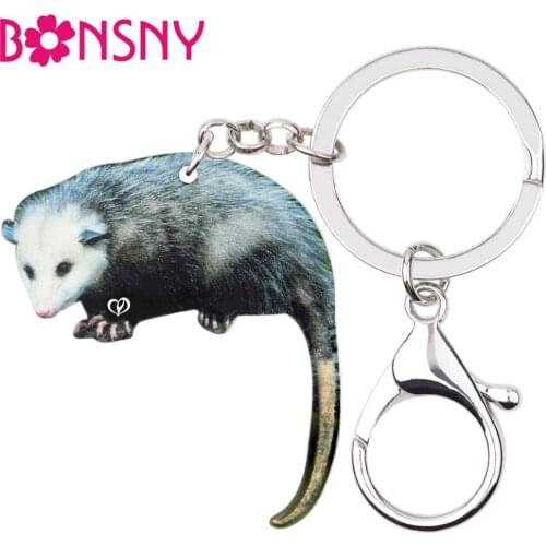 Bonsny Acrylic Cute Possum Keychain Fashion Wild Animal Jewelry For Women Keyrings Girls Bag Car Purse Charms Gift Accessory