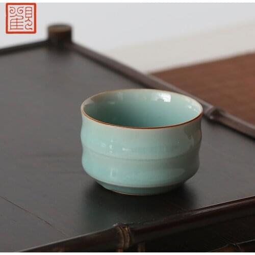 Guan Fu Museum Teacup Ceramics Sip Tea Cup Longquan Kiln Celadon Kungfu Online Teacup Master Cup Bamboo Joint Cup Single Cup