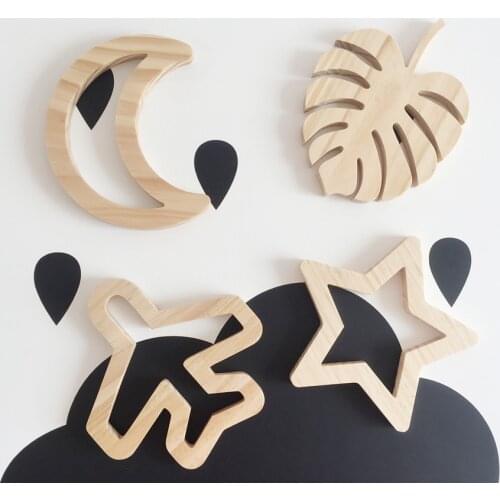 Ins Nordic Style Moon Rabbit Bunny Star Wooden Wall Sticker Decor Diy Wood Craft Decoration For Children Baby Bed Room