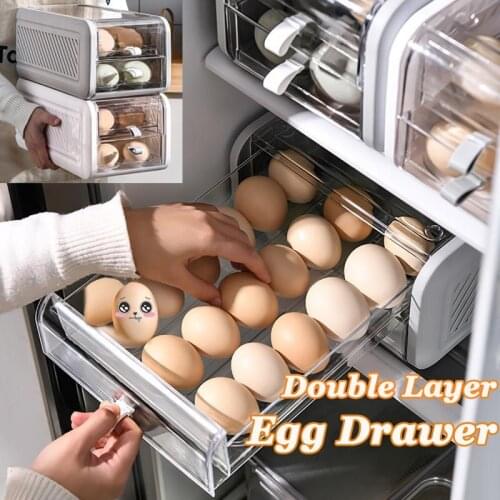 Double Stacking Egg Storage Drawer Egg Fresh-keeping Kitchen Storage Box Transparent Refrigerator Storage Food Container