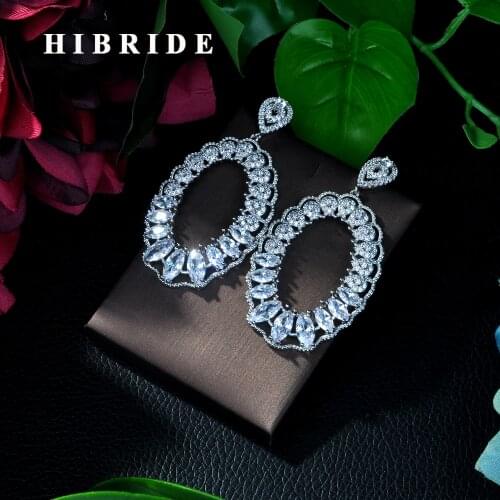 HIBRIDE Fashion AAA Cubic Zirconia Big Long Drop Nigeria Earring for Women Jewelry Wedding Brincos boucle d'orei E-111