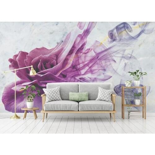 Customized 3D wallpaper mural modern simple abstract watercolor smoke line rose TV background wall decorative painting