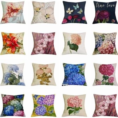 Oil Printed Floral Pillow Case Throw Pillowcase Cotton Linen Printed Pillow Covers For Office Home Free