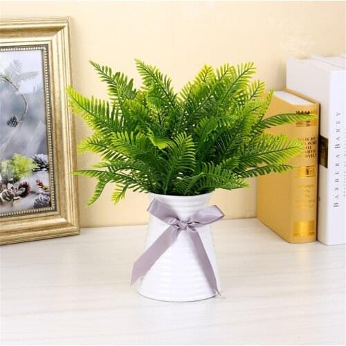 Artificial Green Fern Wedding Party Decorative PVC Fake Plant Grass Home Office Hotel Plant Decor, 5 Branches