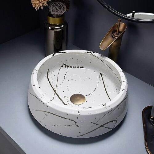 Ceramic art above counter basin wash basin round wash basin home hotel bathroom single basin simple wash basin