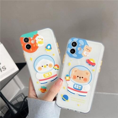 Creative Funny Cute Space Bear Pattern Phone Case For iPhone 12 11 pro Max XS Max X XR XS 8 Plus Silicone Soft Shell With Stand