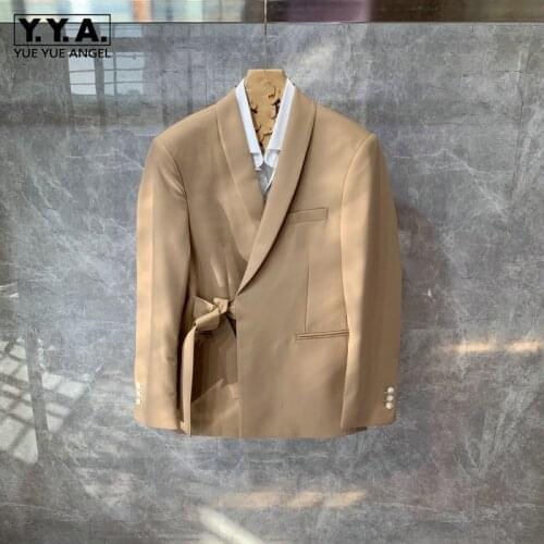 New Mens Fashion Slim Vintage Suit Jackets Turn-Down Collar Belt Pockets Split Korean Style High Quality Classic Casual Coat