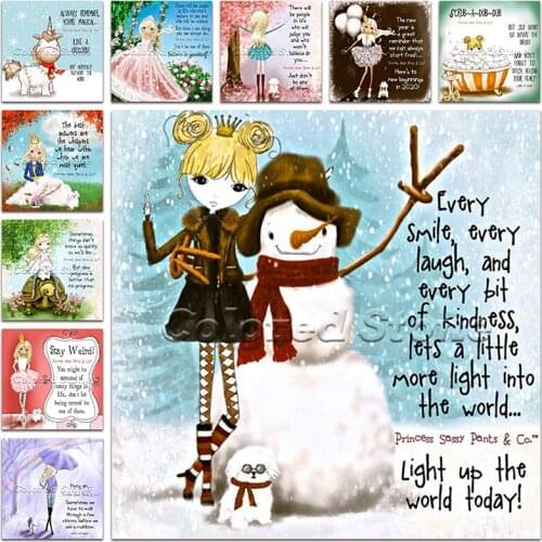 New Diamond painting Text Cartoon girl Unicorn snowman umbrella DIY Full Square Drill embroidery Cross stitch mosaic Drawing 801