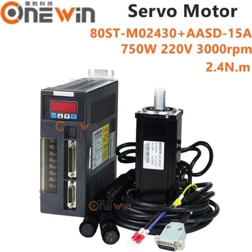 80ST-M02430 750W 2.4Nm AC servo motor driver kit diameter 80mm 3000rpm match driver AASD-15A permanent magnet