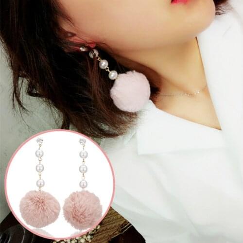 New Fashion Jewelry Winter Super Fire Plush Pearl Ball Earrings Bohemian Long Earrings Female Statement Earrings