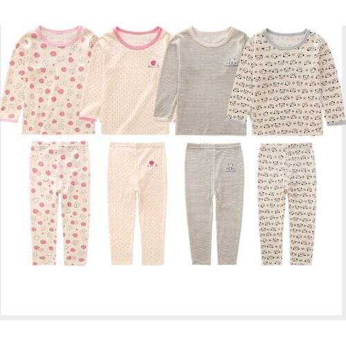 Unisex Autumn Home Dress Home Cloth Kids Pajamas Causal Suit Long Sleeve Print O-Neck Pull Over Home Set Toddler For Childrens